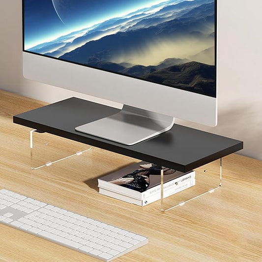 Anti-slip Monitor Stand Riser 2.16/3.34 Inch 2 Height Adjustments Clear Acrylic Stand with Clear Anti-slip Mat, Desk Accessories Screen/PC/Printer/Laptop/Mirror Riser 7.8 x 15.7 Inch (Black)