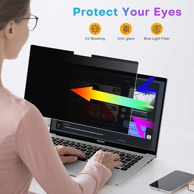 OMOTON Magnetic Laptop Privacy Screen 13.3 Inch 16:10, Anti-Spy Filter, Matte Anti Glare Blue Light Protector, Easy Install & Remove