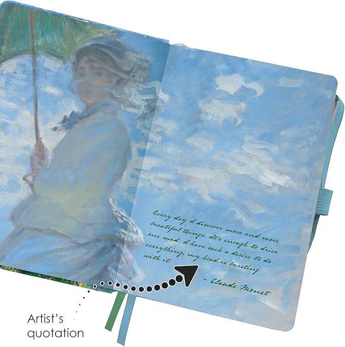 RainCaper Vegan Leather Journal Notebook, 160 Dot-Grid Pages, 5.7 inches x 8 inches, Journal - Monet Woman with Parasol