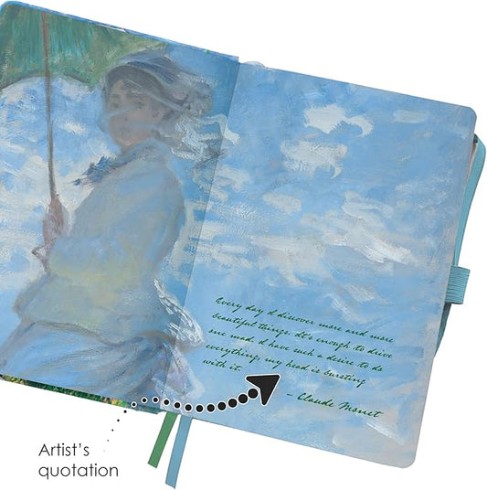 RainCaper Vegan Leather Journal Notebook, 160 Dot-Grid Pages, 5.7 inches x 8 inches, Journal - Monet Woman with Parasol