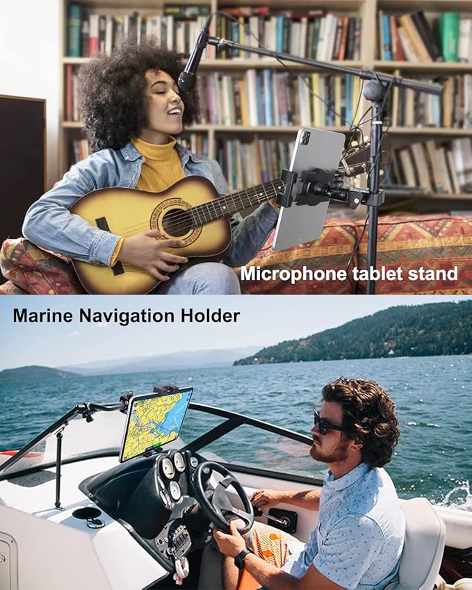 Bike Tablet Holder, Metal Motorcycle Tablet Mount, Anti Shake Handlebar Clamp for iPad Pro 12.9/11/ Air/Mini, Galaxy Tabs, Z Fold, iPhone, Fits 4-13" Tablets, 1/4'' Screw Adapter for Camera