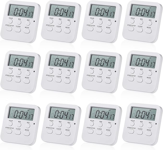 Weewooday 12 Pcs Digital Kitchen Timer - Count Up/Down Large Digits Egg Timer with Loud Alarm for Teacher, Kids, Cooking, Baking, Sports, Office (Cute Style)
