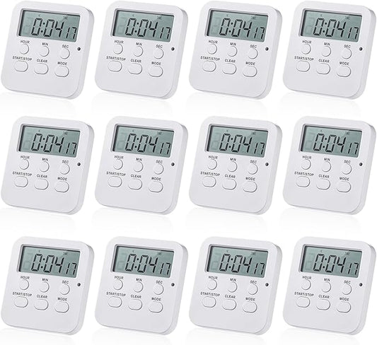 Weewooday 12 Pcs Digital Kitchen Timer - Count Up/Down Large Digits Egg Timer with Loud Alarm for Teacher, Kids, Cooking, Baking, Sports, Office (Cute Style)
