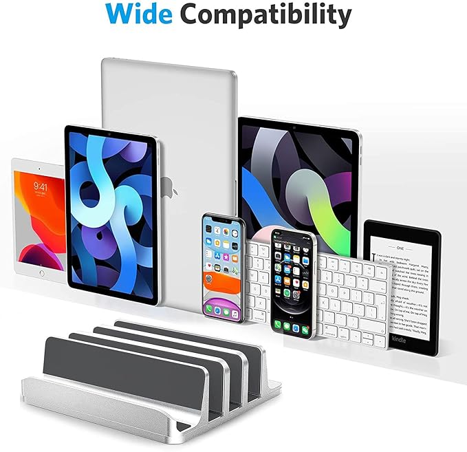 Vertical Laptop Stand [Updated Version],3-Slot Space-Saving Aluminum Desktop Stand Holder with Adjustable Dock Size Compatible for All MacBook/HP/Dell/Surface/Samsung/Chrome Book(Silver)