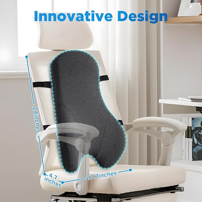 Teemour High Back Support Pillow for Office Chair, Fully Support Entire Back Cushion Pain Relief Promotes Posture- Memory Foam Lumbar Support Pillow for Offfice Chair, Desk, Gaming Chair