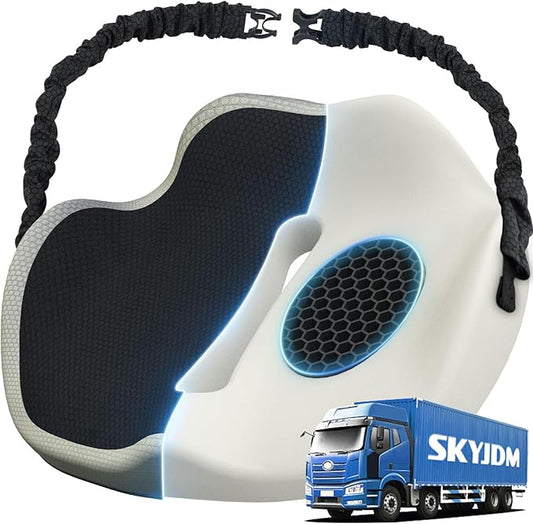 Memory Foam Truck Seat Cushion with TPE Gel Support, Truck Seat Cushion with Non-Slip Washable Cover for Back Support & Pain Relief During Long Drives(Black&Gray)