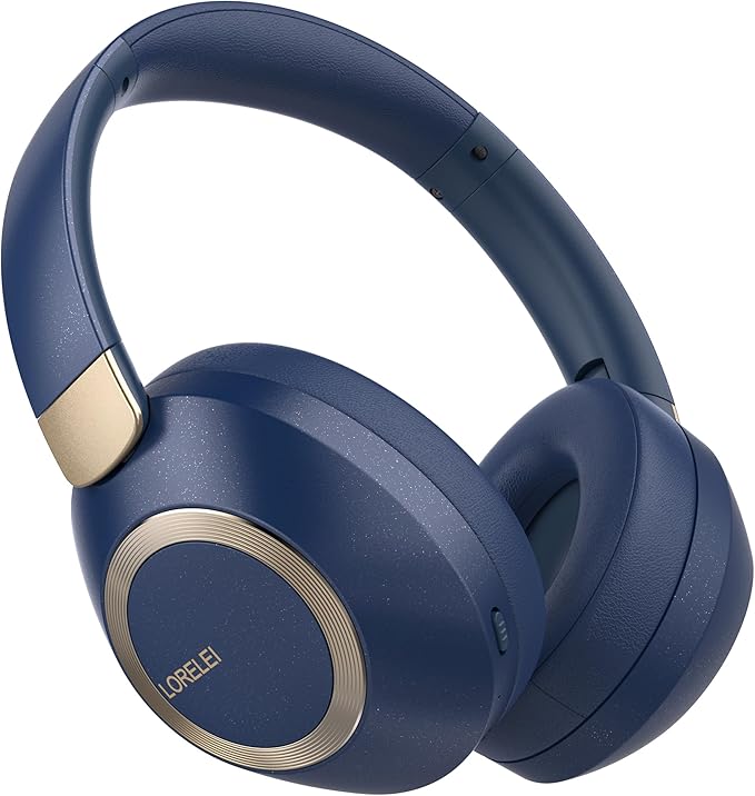 LORELEI B-C6 Wireless Over Ear Headphones, 50H Playtime Foldable Lightweight Bluetooth Headsets, Deep Bass, Built-in Microphone, Memory Foam Earmuff, for Travel, Home Office (Navy Blue)