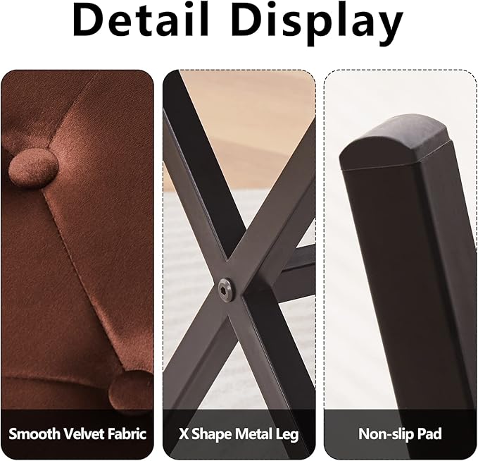 Wimarsbon Ottoman Foot Stool Tufted Vanity Stool Ottomans Thickened Cushion Footstool Mulifunctional Shoe Changing Seat Step Stools with Metal X Leg for Living Room Bedroom Velvet Coffee