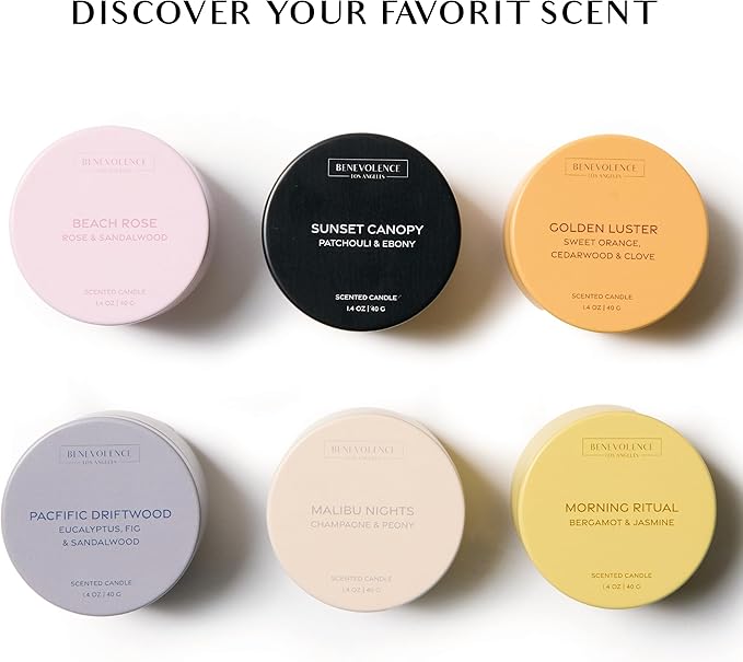 Benevolence LA Candle Gift Set – 6 Fall Scented Candles (1.4 oz) | Aromatherapy Candles with Orange, Eucalyptus, Rose & Jasmine | Cozy Seasonal Gift