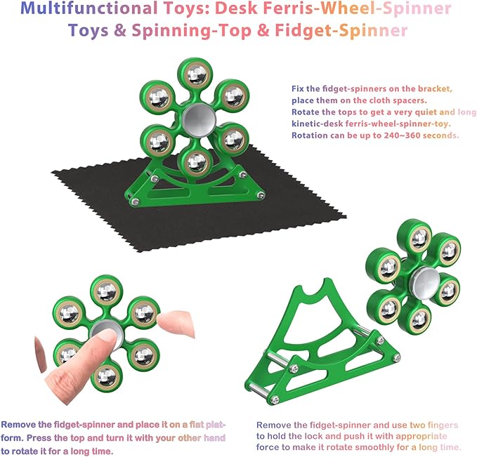 Desk-Fidget-Toys for Ferris-Wheels-Spinner: 4mins Metal Kinetic-Spinner Cool-Gadgets for Office Home School Christmas, EDC-Toy ADHD Tools Cool-Stuff Stress Relief Gift for Kid Children Teen Adult