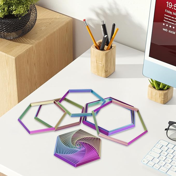 Fractal Fidget Hexagon, 3D Printed Hexagonal Toys,Hexagon Fidget Toy，Infinity Cube Fidget Toy 3D Printed Anxiety Toys for Stress Relief and Desk Fidgeting(5.75in)-A