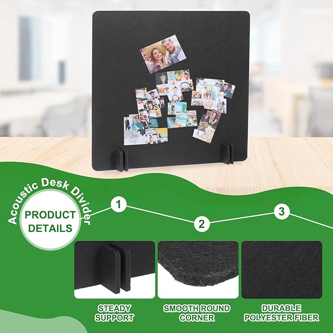 PATIKIL Desk Divider, 2 Set 24 x 24 Inch Acoustic Freestanding Desk Divider Desk Privacy Panel with 8 Pcs Support Feet for Library Office Workstation, Black