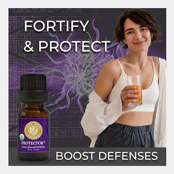 Silk Road Organic Protector Essential Oil Immunity Blend, Based on Thieves Oil Legend, 100% Pure USDA Certified Health Shield Aromatherapy - 10 ml Dropper - Always Pure, Always Organic