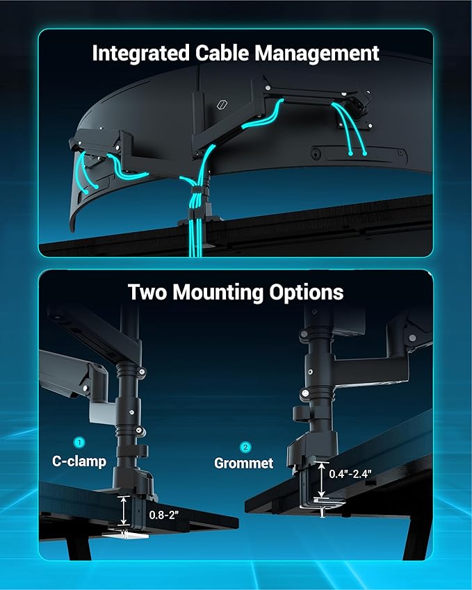 Dual Monitor Arm for 13-49 Inch Ultrawide Screens, Heavy Duty Monitor Mount for 2 Monitors up to 44lbs, Full Motion Vertical Stacked Dual Monitor Arm Desk Mount, 75/100mm VESA Mount, Black