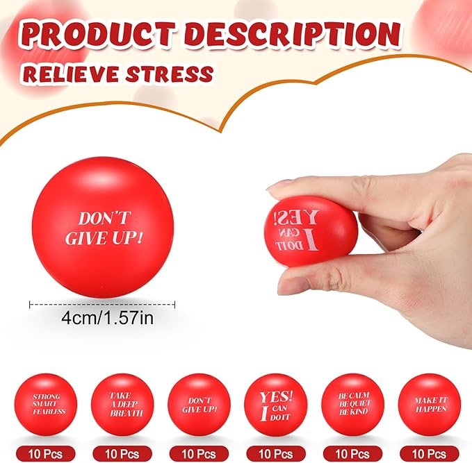 Jerify 72 Pcs Motivational Stress Balls Bulk Inspirational Stress Balls Colorful Foam for Adults Hand Exercise Small Therapy Fidget Relief Anxiety Toys for Coworkers Gifts Fidget