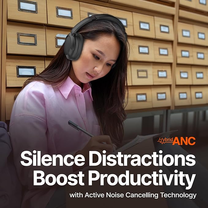 VOKALEN Hyper GO Wireless Over-Ear Noise Cancelling Headphones with Mic, 60H Playtime, Bluetooth Headset, Multi-Device Pairing, Ultra-Lightweight for Travel, Work, Study (Black)