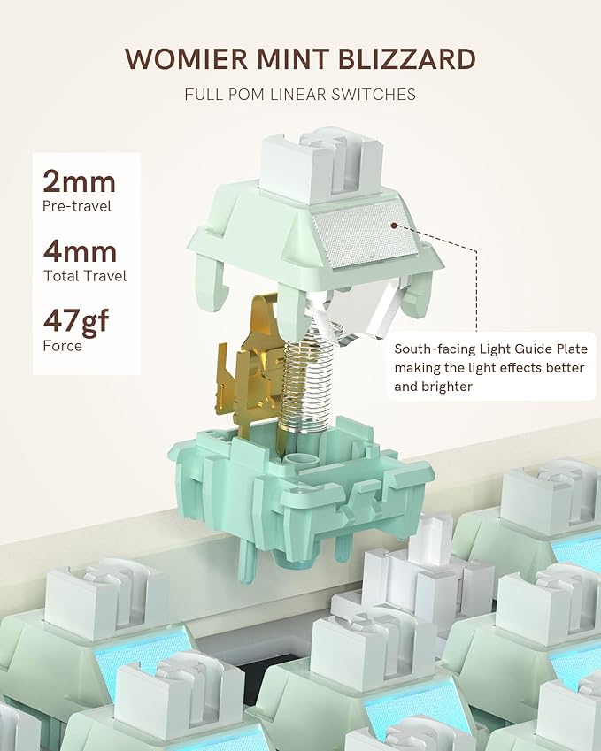 Womier SK65 Wireless Mechanical Gaming Keyboard with Knob, 60 Percent Creamy Aluminium Keyboard for PC, Bluetooth 5.0/2.4GHz/USB-C Wired, Hot Swappable Custom Lineaner Switch, RGB Backlit, Beige