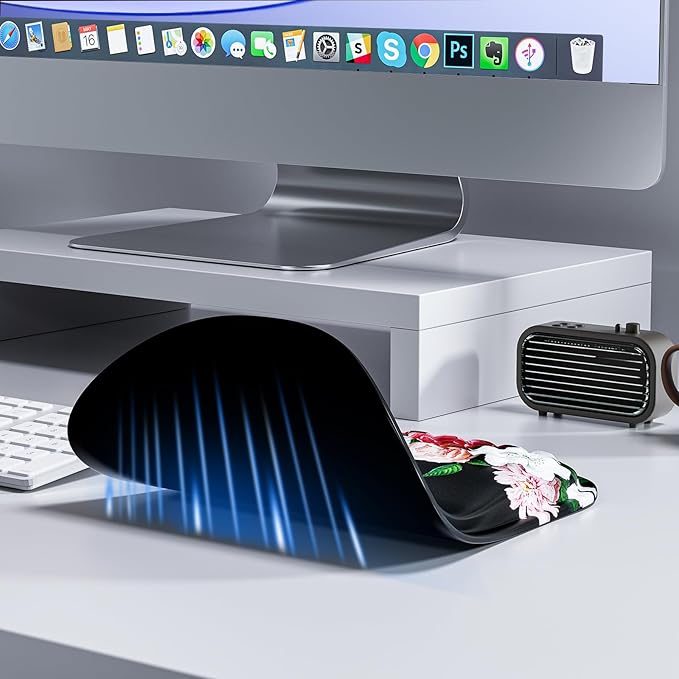 Mouse Pad with Wrist Rest, Ergonomic Mousepads with Wrist Support, Soft Lycra Fabric Memory Foam Office Desk Accessories for Comfort/Pain Relief/PC Gaming/Computer/Laptop (Black Peony)