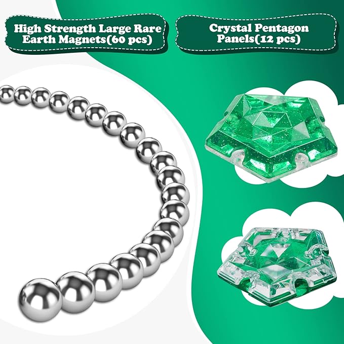 Magnetic Fidget Sphere Magnets Balls - Crystal Green Holographic Glitter - Magnet Fidgets Toy - 12 Piece Set - Creativity Beyond Imagination, Inspirational, Recreational, Desk Toys for Adults