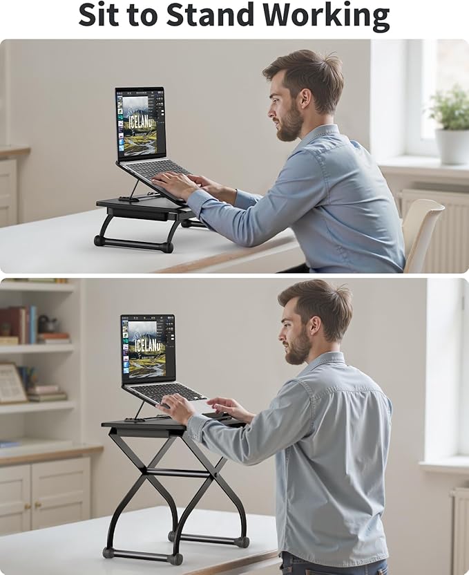 SAIJI Metal Small Laptop Standing Converter, 23" Height Adjustable Desk Riser for Tabletop, Sit-Stand Workstation, Table Extender for Desk