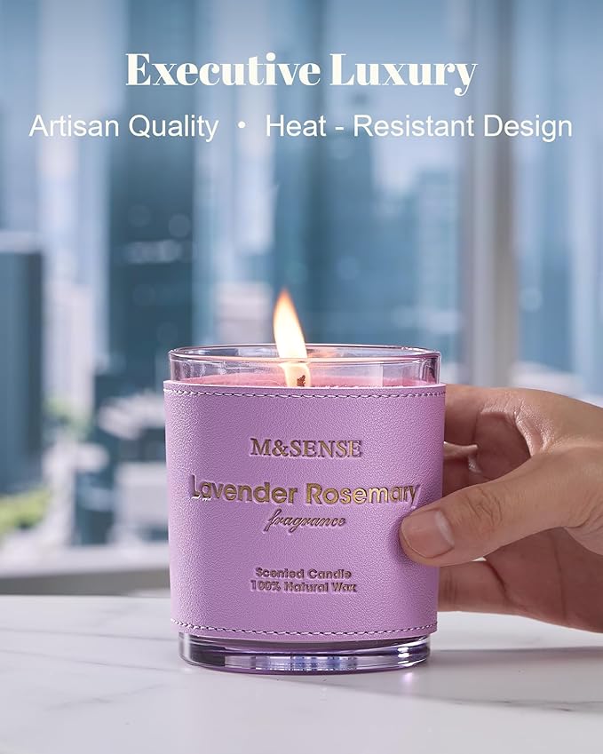 M&SENSE Lavender Rosemary Scented Candles, Vegan Soy Candles, Heavy Scented, 10oz 42-Hour Slow Burning Time, Toxic Free Winter Bathtub Aromatherapy Relaxing Spa, Fancy Gift for Home Decor