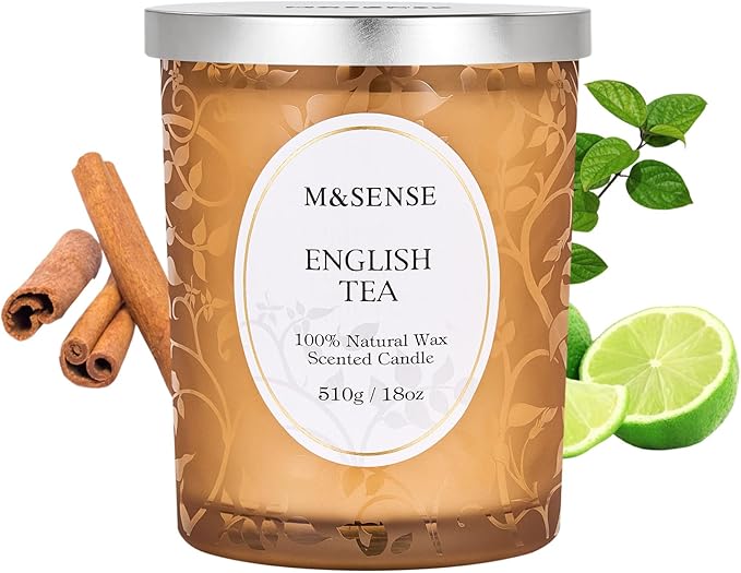 M&SENSE Lemon English Tea Candle, Wooden Wick Scented Candles, 100 Hours Long Burning No Toxin Natural Soy Wax 18oz, Calming Relaxing Home Fragrance, Housewarming Gifts for Men Women