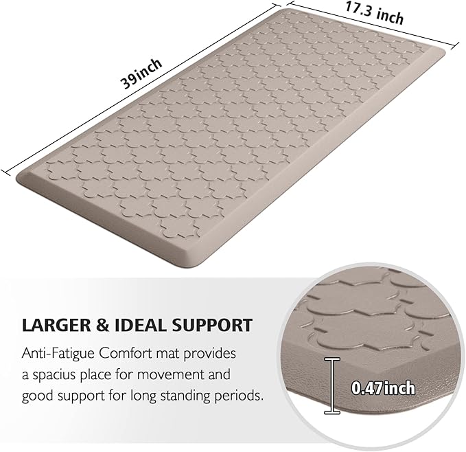 WISELIFE Kitchen Mat Cushioned Anti Fatigue Floor Mat,17.3"x39", Thick Non Slip Waterproof Kitchen Rugs and Mats,Heavy Duty PVC Foam Standing Mat for Kitchen,Floor,Home,Desk,Sink,Laundry,Khaki
