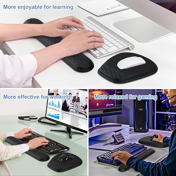 Mouse Pad with Wrist Rest, Comfortable Keyboard Wrist Rest, Memory Foam Wrist Rest for Computer Keyboard, Ergonomic Mouse Pad Set for Easy Typing & Pain Relief for Office Black