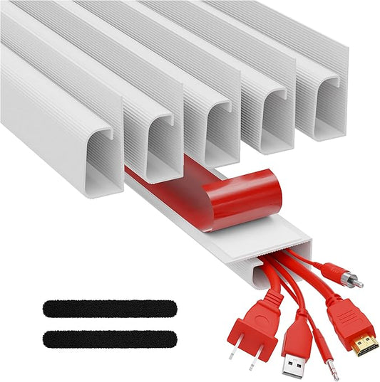 J Channel Cable Raceways 96' - White Raceway Cable Management System - 6x 16' Cable Channels for Cord Management Under Desk