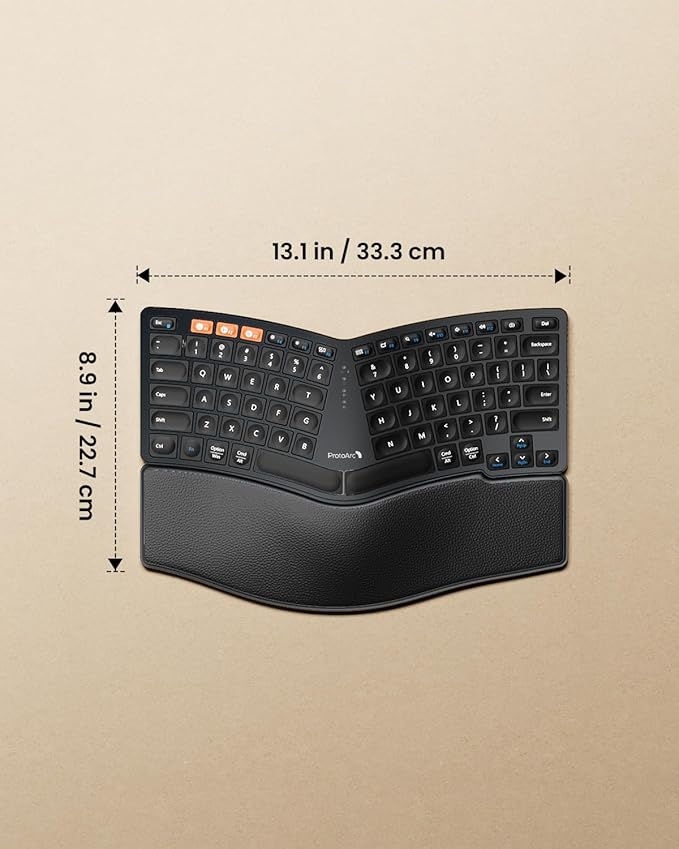 ProtoArc Bluetooth Ergonomic Keyboard, EK04 Mini Compact Wireless Ergo Keyboard with Palm Rest, Split Design, Natural Typing, Bluetooth and USB, Rechargeable, for Windows/Mac - Black