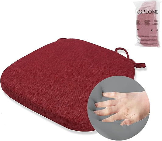 Chair Cushion with Ties for Dining Chairs - Memory Foam Non Slip Kitchen Chair Pad and Dining Seat Cushion with Machine Washable Cover [16.5 x 16.2 Inches] (Red, 1)