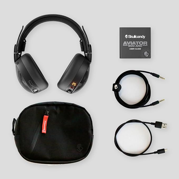 Skullcandy Aviator 900 ANC Wireless Over-Ear Bluetooth Headphones, THX Spatial Audio with Head Tracking, Adaptive Noise Cancelling, Up to 60 Hours Battery, Microphone for iPhone Android - True Black
