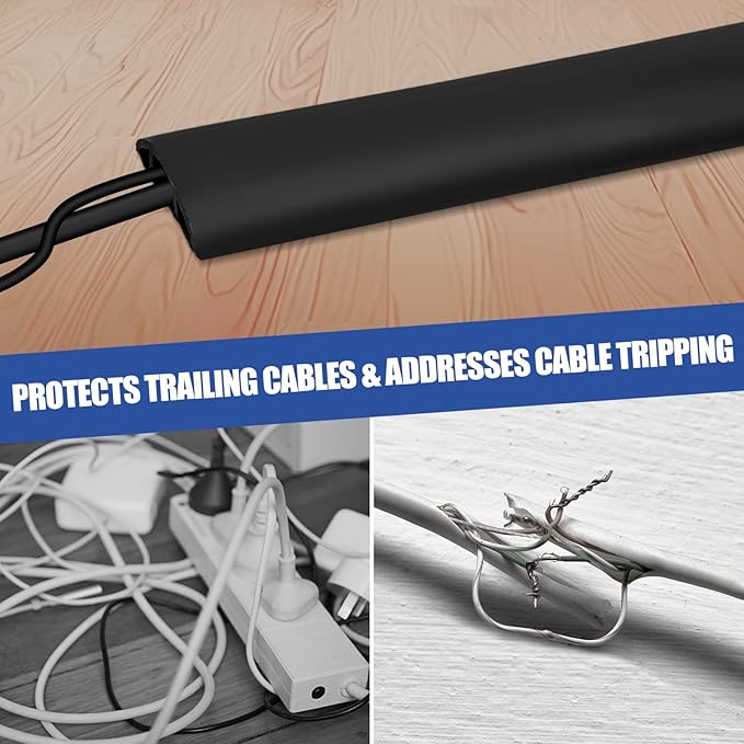 Floor Cord Cover Self Adhesive Cord Hider,3.3FT Cable Management, Extension Strip Protector for Wires, Prevent Cable Trips for Offices, Gyms, Exhibitions Cavity:0.47"(W) x 0.35"(H) Black