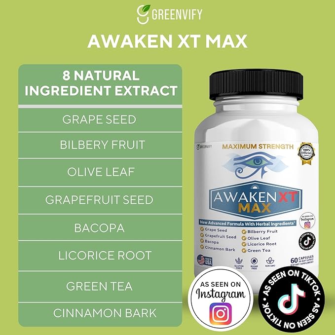 Awaken XT Max Nootropic Supplement, 60 Capsules, with Vitamins & Herbal Blend, 30 Day Supply (1)