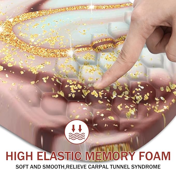 Ergonomic Mouse Pad Wrist Support, with Memory Foam & Non-Slip PU Base, Comfortable Massage Design Mouse Pad Relieve Wrist Fatigue&Pain, Suitable for Computer, Office and Home(03Charming Marble)