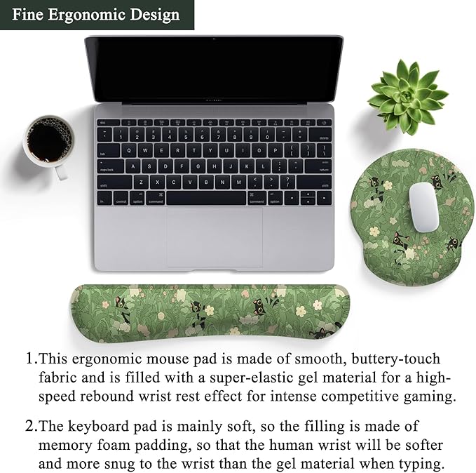Cute Flower Mouse Pad Wrist Support Ergonomic Green Hide Out Cat, Keyboard Mouse Wrist Rest Non-Slip Gel Anime Kawaii 3D Mouse Pads Wrist Pad,Easy Typing,Pain Relief, Comfortable Computer Mouse Pad.