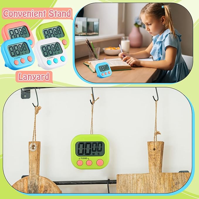 Xuhal 50 Pieces Digital Kitchen Timer Bulk, Small Magnetic Timers for Classroom, Digits Stopwatch Clock Timer for Cooking Baking Sports Games Office, Not Including Battery (Multicolor)