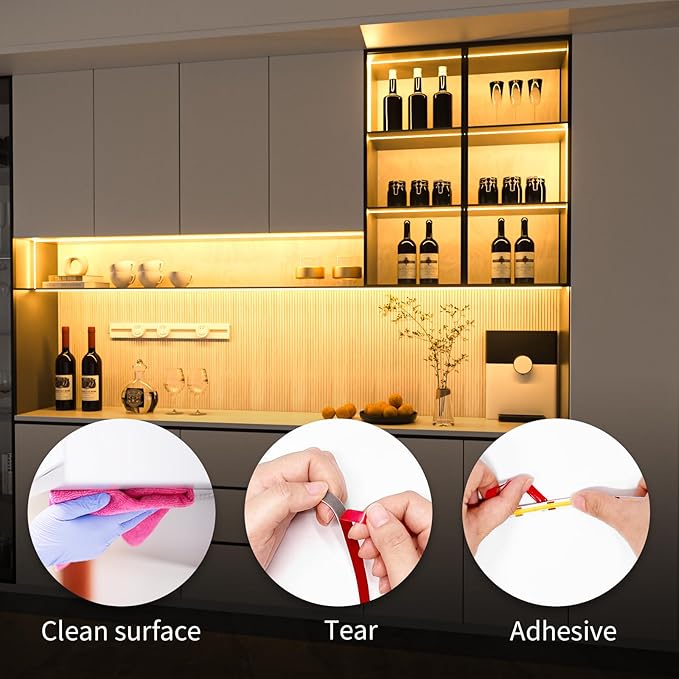 WOBANE COB LED Strip Light Kit,9.8ft Dimmable LED Light Strip with RF Remote for Kitchen Cabinet,Counter,Shelf,TV Back,3000K Warm White,CRI90+,Surper Bright,1500lm,Timing,960 LEDs,ETL Adapter