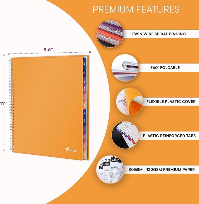 Ensight 2026 Appointment Book & Planner Ensight 8.5 x 11 inches Large Tabbed Daily Hourly Weekly Planner Schedule Book 15 Minute time Slots Business & Personal Planner Jan 2026 Dec 2026 Yellow
