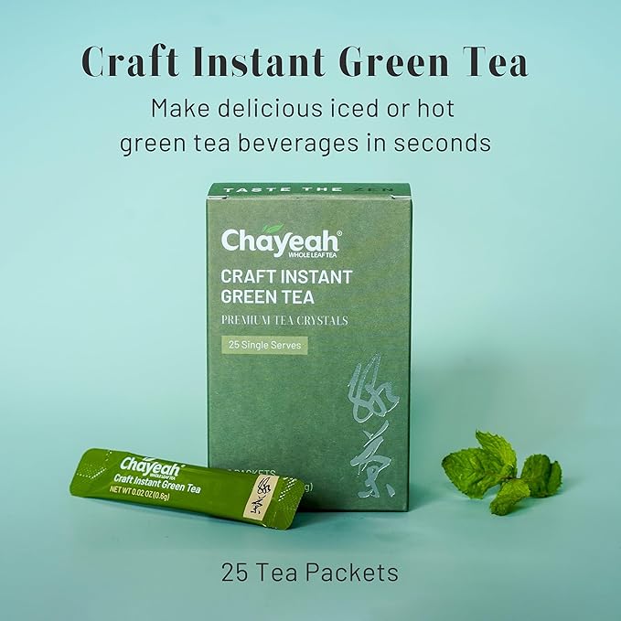 CHAYEAH, Craft Instant Green Tea, Quick Brew Tea Crystals, No Sugar, Natural Caffeine, Hot or Cold (25 Packets)