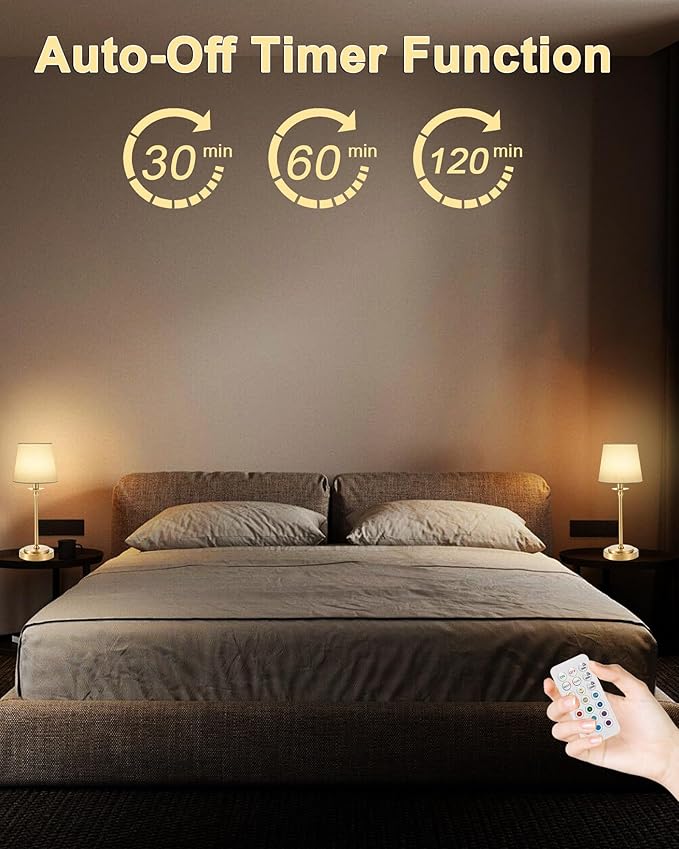 Egobasic Cordless Rechargeable Table Lamp with Remote, Small Portable Battery Operated Lamp with Timer, 12 RGB Lighting Dim, Restaurant Dining Bed Side Table Night Lights, Fabric Shade, Antique Brass