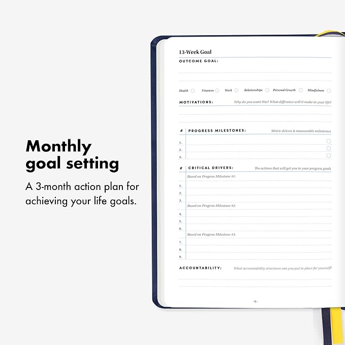 BestSelf 13-Week Self Journal & Goal Planner – Undated Daily ADHD-Friendly Journal for Men & Women | Productivity, Gratitude, Reflection & Habit Tracker | 2025 Life Organizer with Prompts, Black