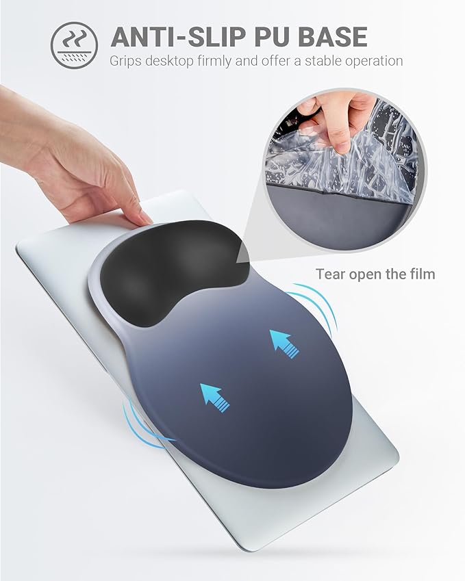 Ergonomic Mouse Pad with Wrist Rest, Large Mousepad(10.6'' x 9''), Wrist Support Mouse Mat with Non-Slip Base, Pain Relief for Laptop & Computer(Gradient Blue Black)