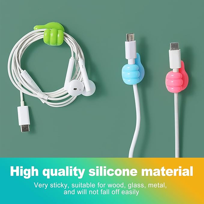 32 Pack Creative Thumbs Up Wall Hooks, Self-Adhesive Silicone Thumb Holders for Desk, Cute & Fun Cord Cable Clips, Multi-Function Wire Organizer for Keys, Pencils, Charging Cables