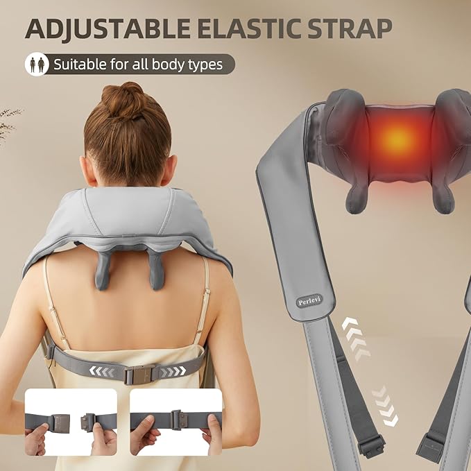 Neck and Shoulder Massager with Heat, Cordless Shiatsu Shoulder Massager for Pain Relief Deep Tissue, Rechargeable 6D Kneading Massage for Neck and Shoulde Pain, Gifts for Mom&Dad (Grey)