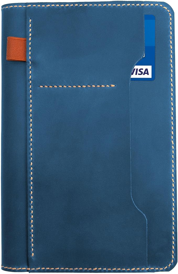Genuine Leather Notebook Notepad Cover for TOPS The Legal Pad Writing Pads Docket 5" x 8" Cover, retro real leather portfolio folder cover organizer (Blue)