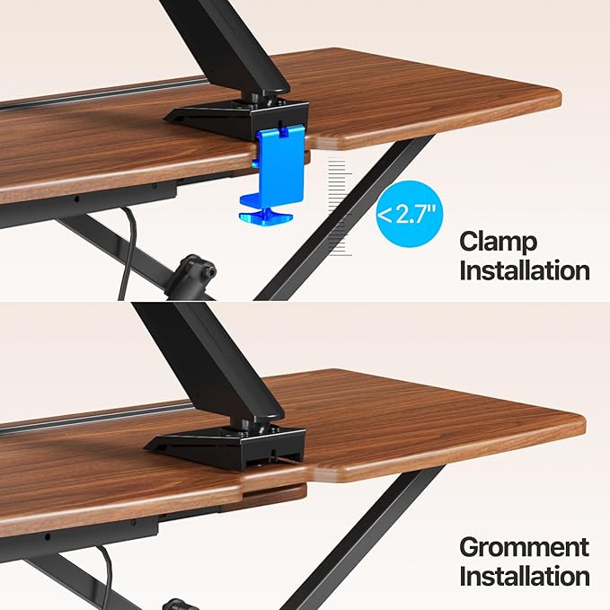 Standing Desk Converter 32 inch, Height Adjustable Sit Stand Desk Riser, Quick Sit to Stand Tabletop Dual Monitor Riser Workstation for Home Office with Keyboard Tray, Dark Wood