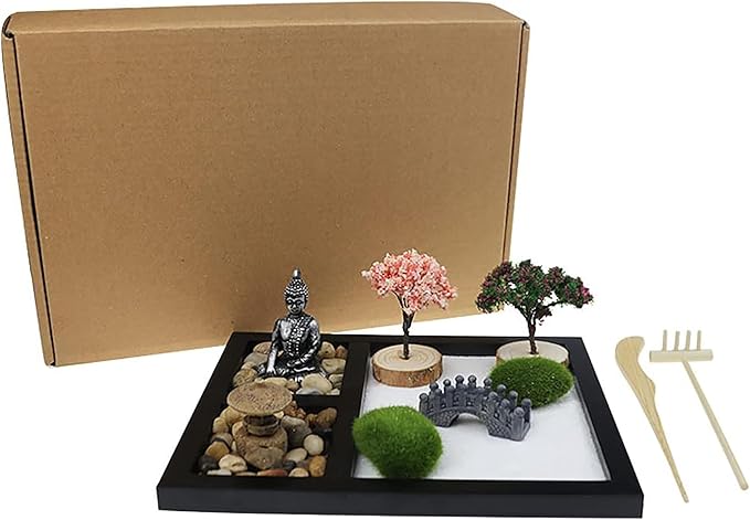 Meditation Japanese Zen Garden, Sand Garden Tools Accessories Box Set, Suitable for Home Office Desk Bonsai Decoration