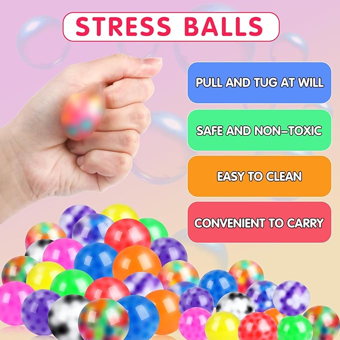 24 Pack Stress Balls, Squishy Ball, Squeeze Balls for Adults, Anti-Anxiety and Fidget Balls to Relax, Party Favors, Birthday Gifts, Goodie Bag Stuffers