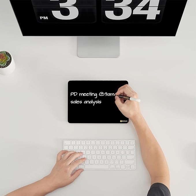 Black Glass Desk Whiteboard with Reversible Wood Stand, Small Portable Desktop Dry Erase White Board, Reusable Desk Notepad Easel 6.7"x9.5" for Office, Home, Kitchen, Marker&Eraser Included, Yeoux